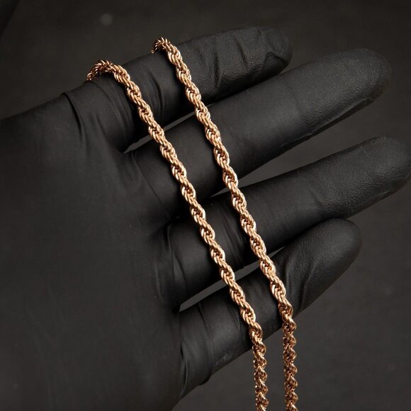 Solid Rose Gold Plated 316 Stainless Steel 4MM Twist Rope Chain Necklace - Picture 2 of 6